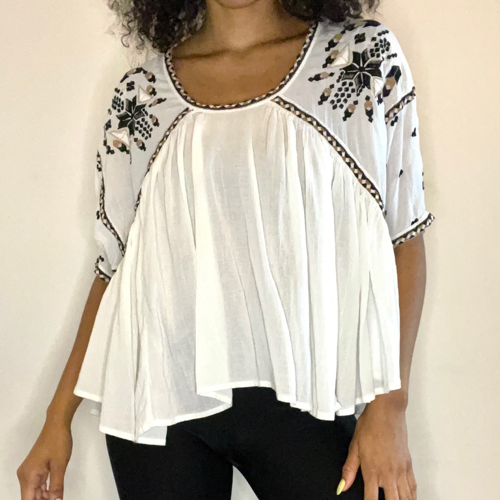 French connection embroidered blouse size small